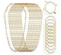 PONDON 20 PCS Bracelet Necklace Chains, Golden-Plated Charm Chains with Lobster Clasp, 10 Necklaces and 10 Bracelets, Simple Style for Daily Wear, DIY Presents