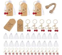 PONDON 20 Sets Cherry Keychains With Gift Tags And Bags, Red Fruit Charm, Party Favor For Wedding, Birthday, And Shower Guests