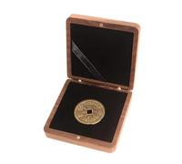 PONDON 3.9 in Square Black Walnut Prize Coin Presentation Box, Medal Display Box with Lid & Ribbon, Retro Style, Velvet Interior, for Medals and Collectibles