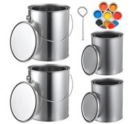 PONDON 4 And 8 Pints Volume Diy Projects Metal Paint Cans, Adhesives Solvents Storage, Empty Unlined Paint Pails With Handles Lids, 4 Pcs With Can Opener