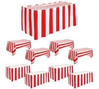 PONDON 4 Sets Carnival Party Decorations, Table Skirts And Tablecloths, Red White Striped Circus Theme, Disposable Party Supplies