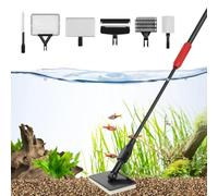 PONDON 6-In-1 Telescopic Fish Tank Cleaner Brush Kit, Algae Scraper, Sponge Brushes, Algal Brush, Fish Net & Sand Rake, 34’’ Adjustable Handle Aquarium Cleaning Tools