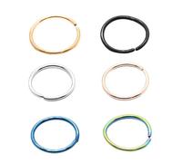 PONDON 6 Pcs Stainless Steel Minimalist Nose Ring, Hoop Nose Septum Earring, Lip Ring, Silver, Black, Gold, Rose Gold, and Blue, Hypoallergenic, Comfortable for Daily Wear