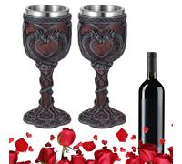 PONDON 7Oz Stainless Steel Gothic Drinking Cups, Double Dragon Chalices, Medieval Wine Goblets, 2 Pcs Vintage Dragon Wine Cups For Party, Present