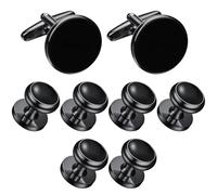 PONDON 8 Pcs Men'S Cufflinks Set, Black Round Tuxedo Accessories, Smooth Finish Quality Copper, Modern Elegant Design For Formal Events