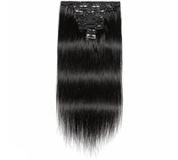 PONDON 8 Piece Set Real Human Hair Clip in Extensions, Easy Wear Seamless Design, 14 Inch Straight Natural Black, Natural Shine Enhance Hair Length