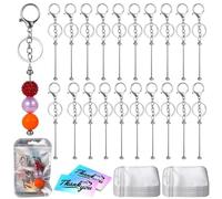 PONDON 90 Pieces Beadable Keychain, Keychains Made Of Metal For Beads, Jewelry Creation, Blank With Resealable Pouches And Thank You Notes