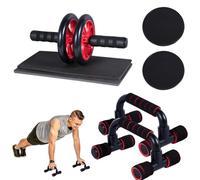 PONDON Abdominal Core Workout 4-In-1 Equipment Kit For Home Gym Exercise, Including Knee Pads, Push-Up, Ab Wheel Roller Kit For Men Women