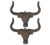PONDON Bull Head Wall Hangers 2 Pack, Dual Metal Hooks with Rustic European Design, Heavy Iron Coat Rack for Keys, Hats, Towels, Entry Hall Décor