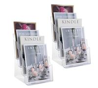 PONDON Clear Acrylic Literature Organizer, A4 Size, 4-Tier Brochure Display Rack For Leaflets, Magazines, Catalogs, Pamphlets, Pamphlet Display Stand For Exhibitions, Retail Stores, Offices