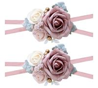 PONDON Corsage Set, Romantic Artificial Rose, Wedding, Anniversary, Homecoming Wrist Corsage, 2 Pcs, All Wrist Size Fits