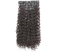 PONDON Detachable and Reusable Curly Clip-in Extensions, Natural Look, 20 in Dark Brown High-Temperature Fiber, Secure Multi-Clip Design, Set of Four