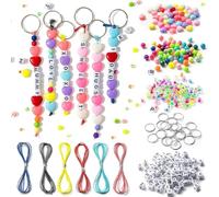 PONDON Diy Bead Keychain Set With Beads For Keychain Making Kit, Heart Shaped Beads, Plastic Beads, Includes 572 Pcs Accessories, Colorful Wax Cords, Creative For Craft Enthusiasts