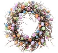 PONDON Easter Egg Wreath, Spring And Easter Theme, Colorful For Front Door Decor, Shimmering Plastic Eggs, Seasonal Use