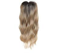 PONDON Extension with Clip-in, Hair Topper with Curly Texture of 18 Inch, Dark Blonde Gradient, Women's Natural-Looking, Voluminous Design, Good for Daily, No Glue