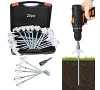 PONDON Glow In The Dark Tent Stakes, Drillable Screw In Ground Spikes With Hexagon Head Drive & Storage Case For Camping, 20 Pcs Heavy Duty Metal Tent Nails, Metal Tent Stakes