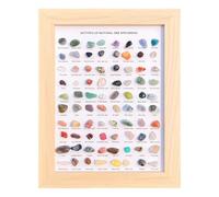 PONDON Housewarming & Valentine's Day Gift: 80 Gemstone Display in Wooden Frame, Natural Gemstones Collection, Colorful, Diverse Crystals
