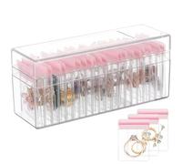 PONDON Jewelry Acrylic Box With Twenty Bags, Transparent Organizer, Plastic Oxidizing Anti Holder, Jewelry Travel Case For Bracelets Necklaces Rings Earrings