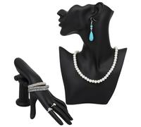 PONDON Mannequin Jewelry Set Display, Resin Black Bust Holder, Jewelry Display Bust Stand And Hand, Stand For Necklace Earring Display, Organizer Hand Ring Bracelet For Show, Selling