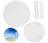 PONDON Molds For Epoxy Resin Casting, Large Silicone Tray Molds, Diy Coaster Making Kit With Two Handle Designs, Crystal Clear Epoxy Resin Craft Supplies, Round Serving Tray Silicone