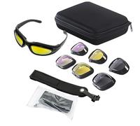 PONDON Motorcycle Riding Goggles And Shooting Glasses Set, 6 Interchangeable Lens Frame, Polarized, Impact Resistant, Lightweight, Sun Glare Reduction, 5.8 In / 147 Mm Length