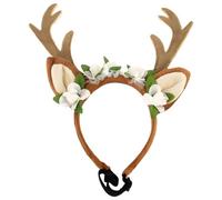 PONDON Plush Reindeer Antlers Headband, Adjustable Pet Costume Accessory For Dogs & Cats, Festive Holiday Headwear For Various Size Pets