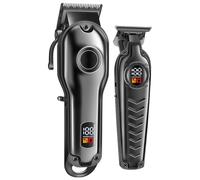 PONDON Professional Cordless Hair Clippers with Retro Display, USB Charging, Combs and Scissors Included, 2 Clippers and 8 Attachment Lengths, Ideal for Salon