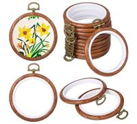 PONDON Round Imitated Wood Embroidery Hoops, Sewing Ornament Cross Stitch Hoop Ring, Art Craft Diy, Hanging Wood-Like Frame, 3.7 Inches Circle Rubber Frames, 15 Pcs