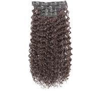 PONDON Secure Multi-Clip Design, Natural Look and Feel, 20 Inch Dark Brown Curly Clip-in Hair Extensions, High-Temperature Fiber, Four Piece Set, Detachable and Reusable