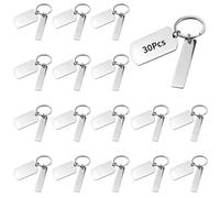 PONDON Split Rings With Stainless Steel Key Tags, 30 Pack, Diy Projects Metal Key Ring Accessories, Blank Dog Tag Style Keychains, Military Id Tag Keychains For Personalization