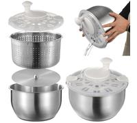 PONDON Stainless Steel Salad Spinner, Large Vegetable Strainer, Self-Locking Lid, Fruit Spinner