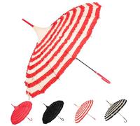 PONDON Sun Protection Creative Parasol Umbrella Lace Pagoda-Shaped Flowers Long Handle Ladies (Beige)