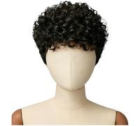 PONDON Synthetic Black Short Curly Pixie Cut Wig, Layered with Bangs, Designed for Black Women, Comfortable & Easy to Style