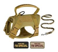 PONDON Tactical Cat Harness With Leash Set, Khaki Color, Includes 2 Embroidered Patches, Escape-Proof Design, Adjustable For Various Sizes, Retractable Leash And Control Handle Included