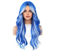 PONDON Women's Blue Wigs, Gradient Long, 26-Inch, Blue Wig, High-Temperature Fiber, Wavy Hair, Adjustable Breathable Cap, Mesh, Perfect for Wear Daily, Party