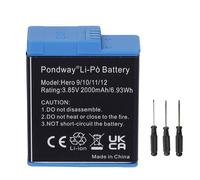 Pondway 2000mAh 3.85V Replacement Battery Compatible with GoPro Compatible with Hero 9 10 11 12 Black Rechargeable Li-ion Camera Battery