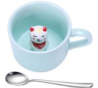 Ponerine Fortune Cat CoffeeMugs, 3D Bottom Animal Stereo Teacup, Fortune cat is a symbol of luck, Best Gift for Christmas Birthday Valentine's Day