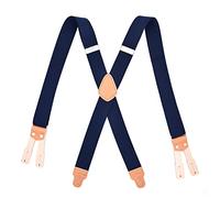 PONERY Mens Braces X Shape - Vintage Blue Leather Suspenders Braces For Men X Back Button End Elastic Adjustable Pants Trousers Straps Belts,Navy