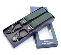 PONERY Mens Braces Y Shape - 3.5 Suspenders Men Braces Adjustable 6 Button Suspender Elastic Y-Shape Strap Pants Trousers Leather Pu Couple Gift,Military Green