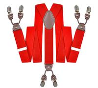 PONERY Mens Braces Y Shape - Leather Suspenders Women Men Adult Trouser Braces Straps Belts Adjustable Elastic Y Back 6 Clips Wedding Party Formal Event,Red