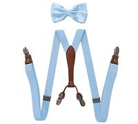 PONERY Mens Braces Y Shape - Man'S Suspenders With Bow Tie 3 Clips Braces Set Male Vintage Casual Trousers Strap Boy'S Suspenders,Sky Blue