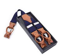 PONERY Mens Braces Y Shape - Mens Braces For Trousers Vintage Leather Suspenders For Men 6 Button Pants Strap 125Cm Wedding Party,Navy