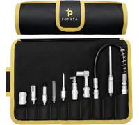PONEYA 9 PCS Grease Gun Couplers, Quick Connect Greasing Accessory Kit with Grease Gun Tips 12" Flex Hose & Roll Up Case, Perfect for Quick Release Grease Couplers to Reach Any Grease Fitting