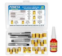 PONEYA Spark Plug Thread Repair Kit, 28 PCS 4 Sizes High Speed Steel Tap and 5 Sizes Insert, All in One Repair Tools Set with Storage Case for The Most Trucks Cars Engines Broken Cylinders Repair
