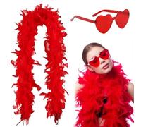 PonFxp Red Feather Boa, Party Accessories for Adults, Includes Glasses, Perfect for Various Celebrations and Holidays, Soft and Vibrant Feather Boa for Costumes and Events