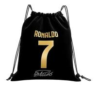 PonFxp Ronaldo Gifts for Boys, Football Legend Number 7 Drawstring Bag, CR7 Backpack, Midium Size Black Backpack Ronaldo Gifts for Gym Beach School Travel, Durable Oxford Fabric Sports Bag