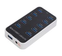 Pongnas 10-Port USB 3.0 Hub Splitter, Fast Data Transmission, Surge Protector, DC12V Power Port, for 11, 9, Compatible