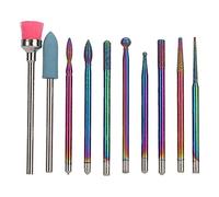 Pongnas 10pcs Electric Nail Drill Bits Set, Tungsten Steel Grinding Heads for Manicure Pedicure Nail Polishing, with Dust Brush for Salon Home Use