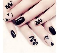 Pongnas 24Pcs False Nails, Black Artificial Nail Tips with Glue, Easy to Cut File Apply Remove, for Nail Art with Polish Gel, Professional Learner Friendly