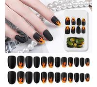 Pongnas 24Pcs Mystical/Fantasy False Nails Black Press on Nails Full Cover Artificial Tips with Glue for Women Girls (Black)